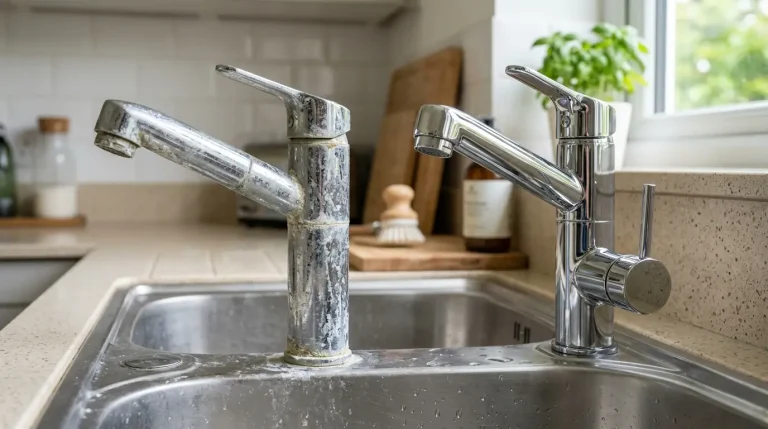 Hard water limescale on an Oakville home faucet