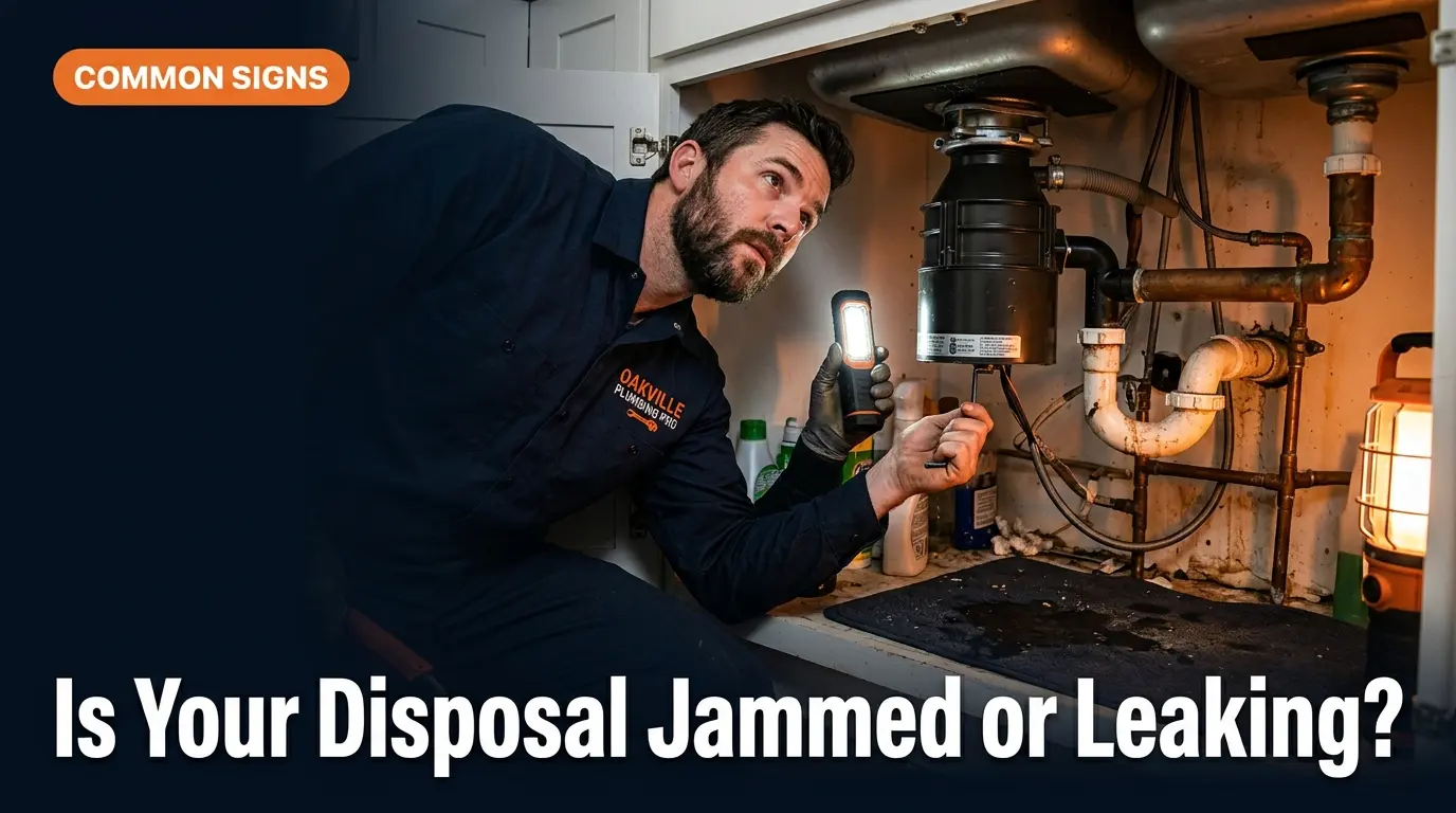 Licensed plumber repairing a garbage disposal in Oakville
