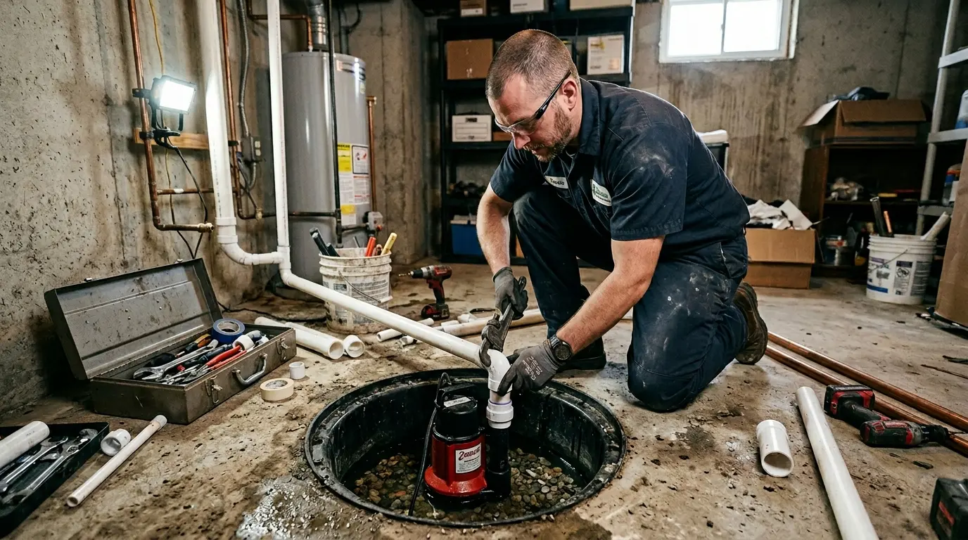 Professional sump pump installation to prevent basement flooding in Oakville
