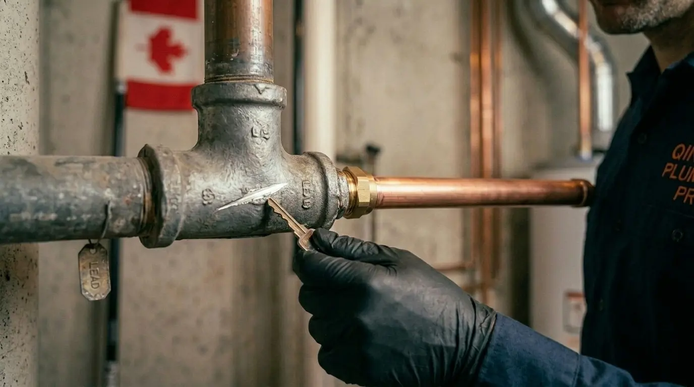 Licensed plumber installing a new water service line during lead pipe replacement in Oakville