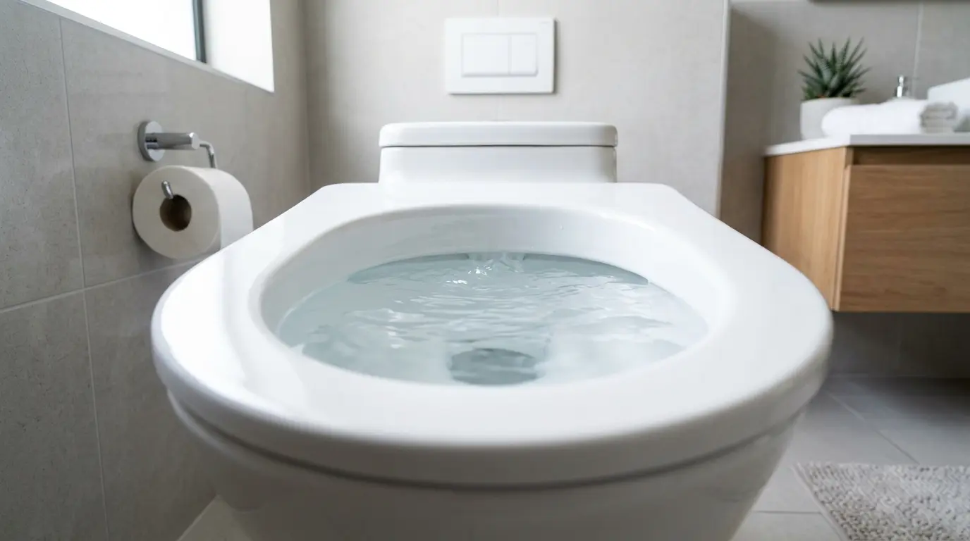 Toilet showing early signs of a sewer backup in an Oakville home