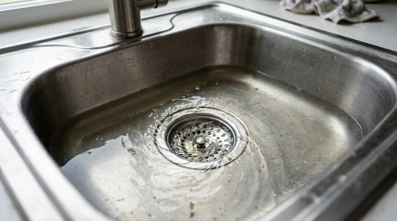 Standing water in a clogged kitchen sink in Oakville