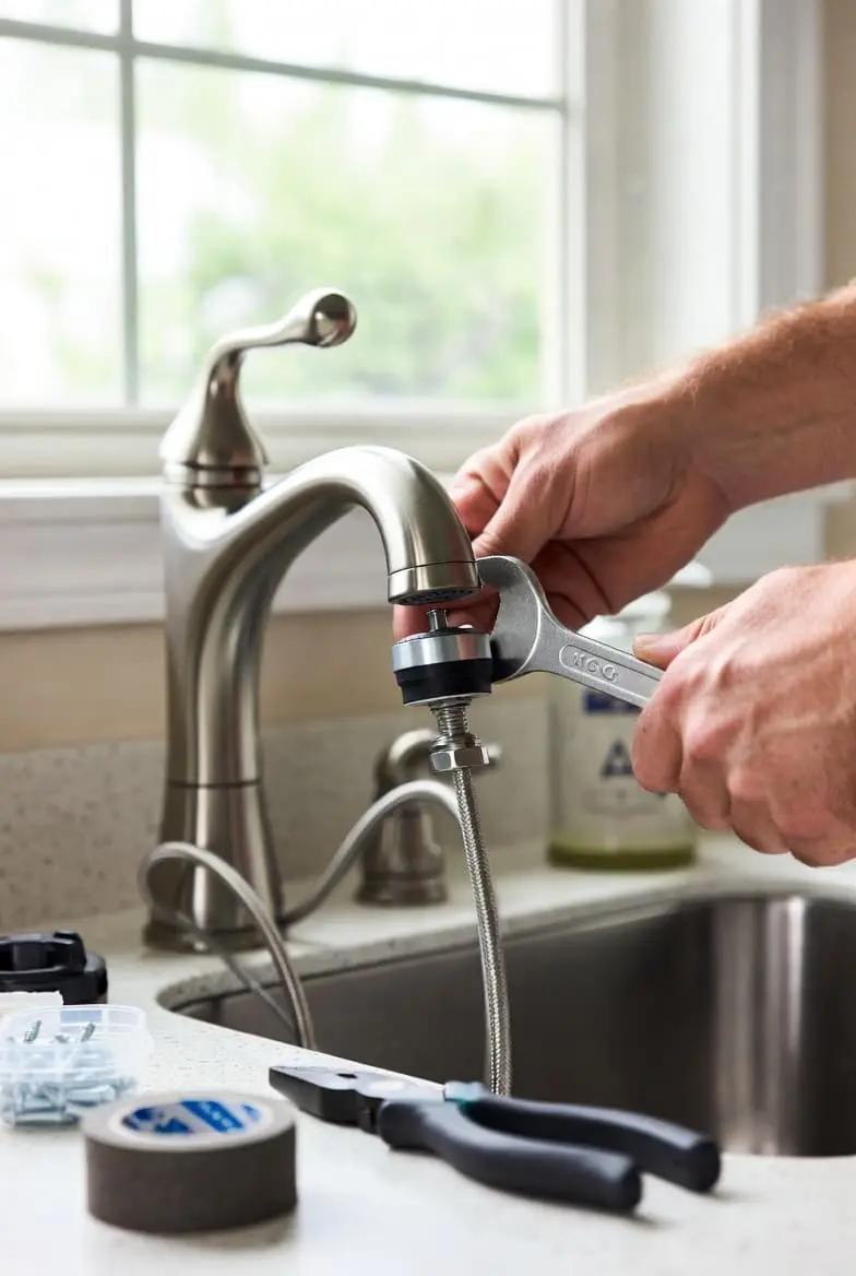 Homeowner doing a simple DIY faucet repair in an Oakville home